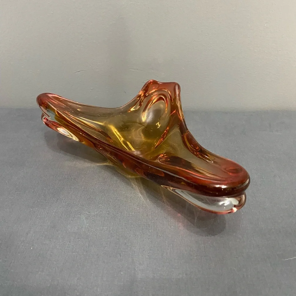 VTG Mid Century Murano Style Trinket Dish Or Ashtray Golden Amber Yellow Retro - Picture 6 of 17